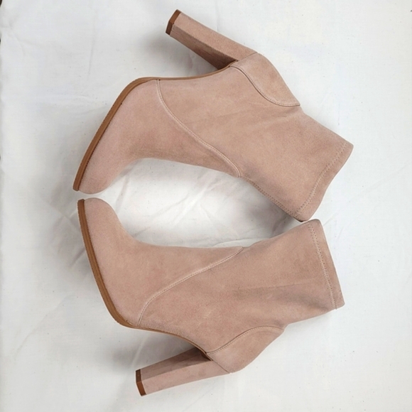 Stuart Weitzman Highland Nude Stretch Suede Block Heels Annkle Boots size 7.5 M - Picture 6 of 10